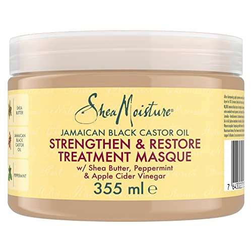 SheaMoisture Masque Fortifiant Huile de Ricin Noir de Jamaïque, pour cheveux abîmés et traités chimiquement, Fortifie et Restaure 355ml